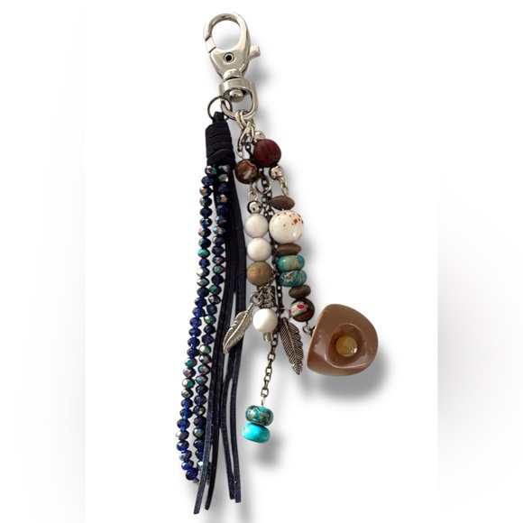 Elegant Glass Bead Tassel bag Charm – Black & Silvertone Accent – 8” Long - Picture 2 of 3